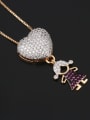 thumb Brass Cubic Zirconia Heart Cute boy and gril pendant Necklace 3