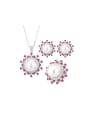 thumb Brass Cubic Zirconia Trend Flower Earring Ring and Necklace Set 2