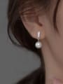 thumb 925 Sterling Silver Imitation Pearl Geometric Minimalist Threader Earring 1