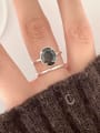 thumb 925 Sterling Silver Obsidian Geometric Vintage Stackable Ring 1