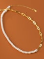 thumb 925 Sterling Silver Imitation Pearl Geometric Minimalist Hollow Chain Necklace 0