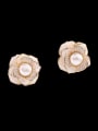 thumb Brass Cubic Zirconia Shell Flower Artisan Stud Earring 0