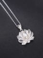 thumb 925 Sterling Silver Imitation Pearl  Vintage Lotus Pendant Necklace 2