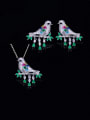 thumb Brass Cubic Zirconia  Cute Bird Earring and Necklace Set 0