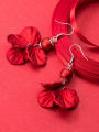 thumb 925 Sterling Silver Red Enamel Flower Trend Hook Earring 1