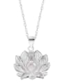 thumb 925 Sterling Silver Imitation Pearl  Vintage Lotus Pendant Necklace 3
