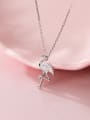 thumb 925 Sterling Silver Diamond Red Crowned Crane Pendant Necklace 2