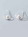 thumb 925 Sterling Silver Imitation Pearl Geometric Minimalist Stud Earring 3