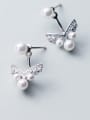 thumb S925 silver simple diamond V-shaped  Imitation Pearl  Earrings 3