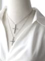 thumb Brass Cubic Zirconia Cross Trend Necklace 1