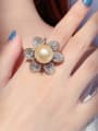 thumb Brass Cubic Zirconia Flower Luxury Cocktail Ring 1