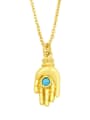 thumb Brass Cubic Zirconia Hand Of Gold Vintage Round Pendant Necklace 1