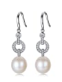 thumb 925 Sterling Silver Freshwater Pearl Hollow Geometric Classic Hook Earring 0