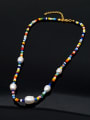 thumb Stainless steel Freshwater Pearl Multi Color Round Bohemia Necklace 1