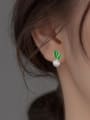 thumb 925 Sterling Silver Bead Enamel Leaf Cute Stud Earring 1