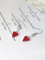 thumb 925 Sterling Silver Red Enamel Heart Minimalist Hook Earring 0