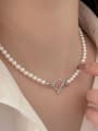 thumb 925 Sterling Silver Freshwater Pearl Geometric Minimalist Beaded Necklace 1