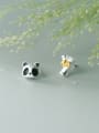 thumb 925 Sterling Silver Cute  Asymmetrical  Panda Bamboo Stud Earring 2