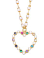 thumb Brass Imitation Pearl Heart Vintage  Smiley Pendnat Necklace 0