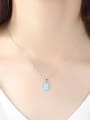 thumb 925 Sterling Silver Blue Opal simple Square Pendant Necklace 1