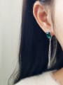 thumb 925 Sterling Silver Green Diamond N Chain Tassel Minimalist Threader Earring 0