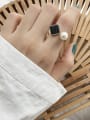 thumb 925 Sterling Silver Imitation Pearl White Square Minimalist Free Size Band Ring 2