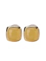 thumb 925 Sterling Silver Amber Square Minimalist Stud Earring 2
