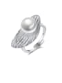 thumb 925 Sterling Silver Freshwater Pearl White Leaf Trend Band Ring 0
