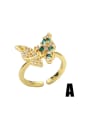 thumb Brass Cubic Zirconia Geometric Vintage Butterfly Band Ring 2