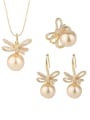 thumb Brass Imitation Pearl Luxury Bowknot Earring Ring and Necklace Set 0