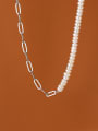 thumb 925 Sterling Silver Imitation Pearl Geometric Minimalist Hollow Chain Necklace 2