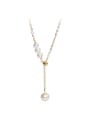 thumb Brass Freshwater Pearl Tassel Vintage Lariat Necklace 0