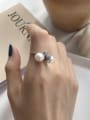 thumb 925 Sterling Silver Freshwater Pearl Vintage Bead Ring 0