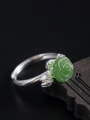 thumb 925 Sterling Silver Jade Flower Vintage Band Ring 1