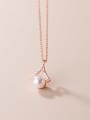 thumb 925 Sterling Silver Imitation Pearl Triangle Minimalist Necklace 1