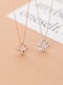 thumb 925 Sterling Silver Cubic Zirconia Simple geometric flower pendant Necklace 2