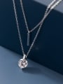 thumb 925 Sterling Silver Cubic Zirconia Round Minimalist Multi Strand Necklace 3