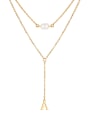 thumb Stainless steel Tassel Hip Hop Double Layer Chain Lariat Necklace 0