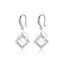 thumb 925 Sterling Silver White  Minimalist Hollow Geometric Smooth Squares Interlocking  Hook Earrings 0
