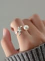 thumb 925 Sterling Silver Imitation Pearl Flower Minimalist Band Ring 1