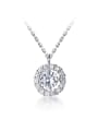 thumb 925 Sterling Silver Simple diamond Round pendant Necklace 0