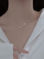 thumb 925 Sterling Silver Cubic Zirconia Tassel Minimalist Lariat Necklace 3