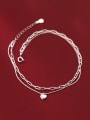 thumb 925 Sterling Silver Heart Minimalist Double Layer Chain Anklet 0