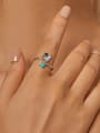 thumb 925 Sterling Silver Turquoise Clover Cute Band Ring 1