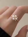 thumb 925 Sterling Silver Imitation Pearl Flower Minimalist Band Ring 1