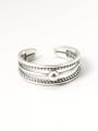 thumb 925 Sterling Silver Geometric Vintage Simple two lines Stackable Ring 0