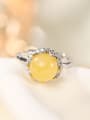 thumb 925 Sterling Silver Amber Round Vintage Band Ring 3