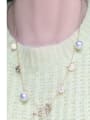 thumb Brass Freshwater Pearl Coin Vintage Long Strand Necklace 1