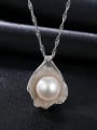 thumb 925 Sterling Silver Freshwater Pearl Water wave chain Freshwater Pearl Pendant Necklace 4