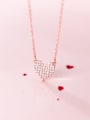 thumb 925 Sterling Silver  Simple fashion full diamond heart pendant necklace 0